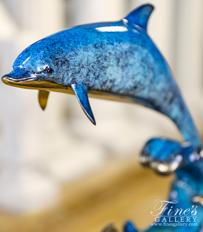 Bronze Statues  - Dolphin Riding Wave In Brilliant Blue Bronze - BS-1722